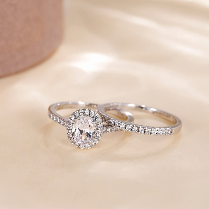 EAMTI 1.5CT 925 Sterling Silver Cubic Zirconia Bridal Rings Sets Oval Cut CZ Engagement Rings Wedding Band for Women Size 9 - Image 2